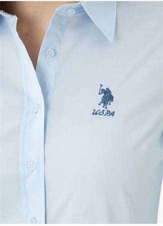 U.S. Polo Assn. Slim Fit Gömlek Yaka Düz İndigo Kadın Gömlek SALY023K_5