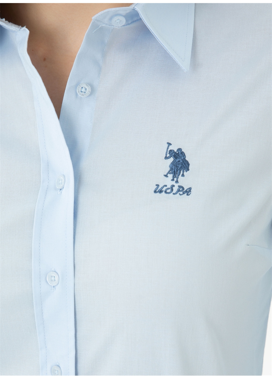 U.S. Polo Assn. Slim Fit Gömlek Yaka Düz İndigo Kadın Gömlek SALY023K_5