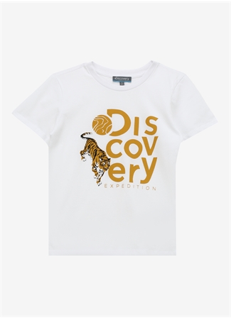 Discovery Expedition Kırık Beyaz Unisex Çocuk Bisiklet Yaka Basic Baskılı T-Shirt D4SU-TST 3303