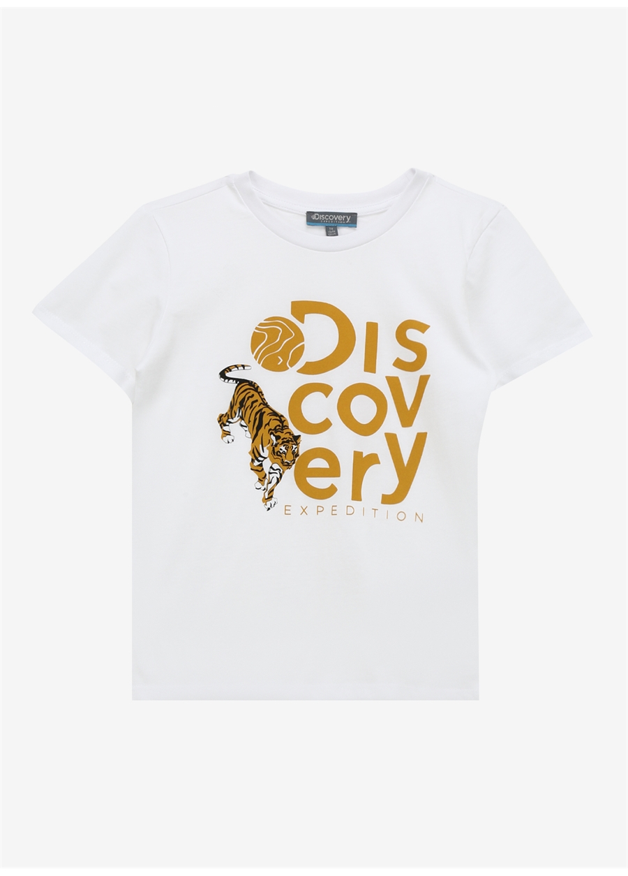 Discovery Expedition Kırık Beyaz Unisex Çocuk Bisiklet Yaka Basic Baskılı T-Shirt D4SU-TST 3303_0