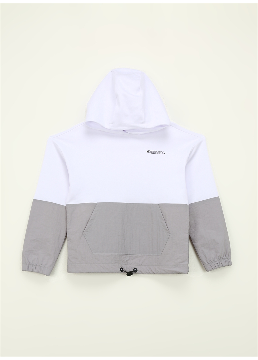 Discovery Expedition Beyaz Kız Çocuk Kapüşonlu Oversize Blok Sweatshirt D4SG-SWT3086_0