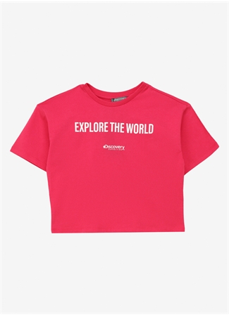 Discovery Expedition Pembe Kız Çocuk Bisiklet Yaka Oversize Baskılı T-Shirt D4SG-TST3095