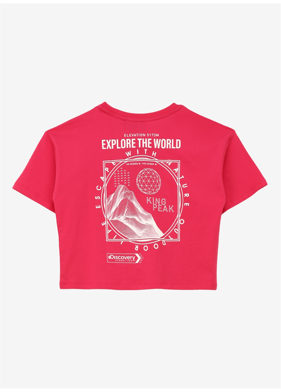 Discovery Expedition Pembe Kız Çocuk Bisiklet Yaka Oversize Baskılı T-Shirt D4SG-TST3095_1