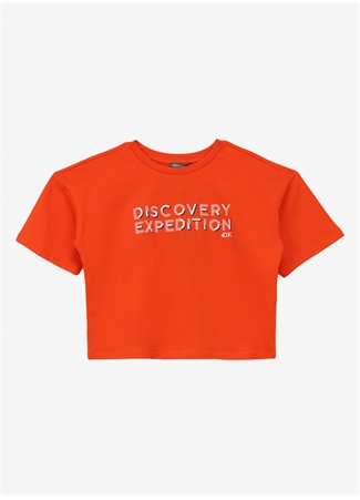 Discovery Expedition Turuncu Kız Çocuk Bisiklet Yaka Oversize Baskılı T-Shirt D4SG-TST3103_0