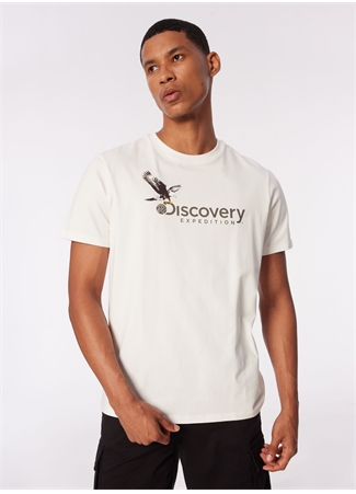 Discovery Expedition Beyaz Erkek Bisiklet Yaka Basic Baskılı T-Shirt D4SM-TST3306_1