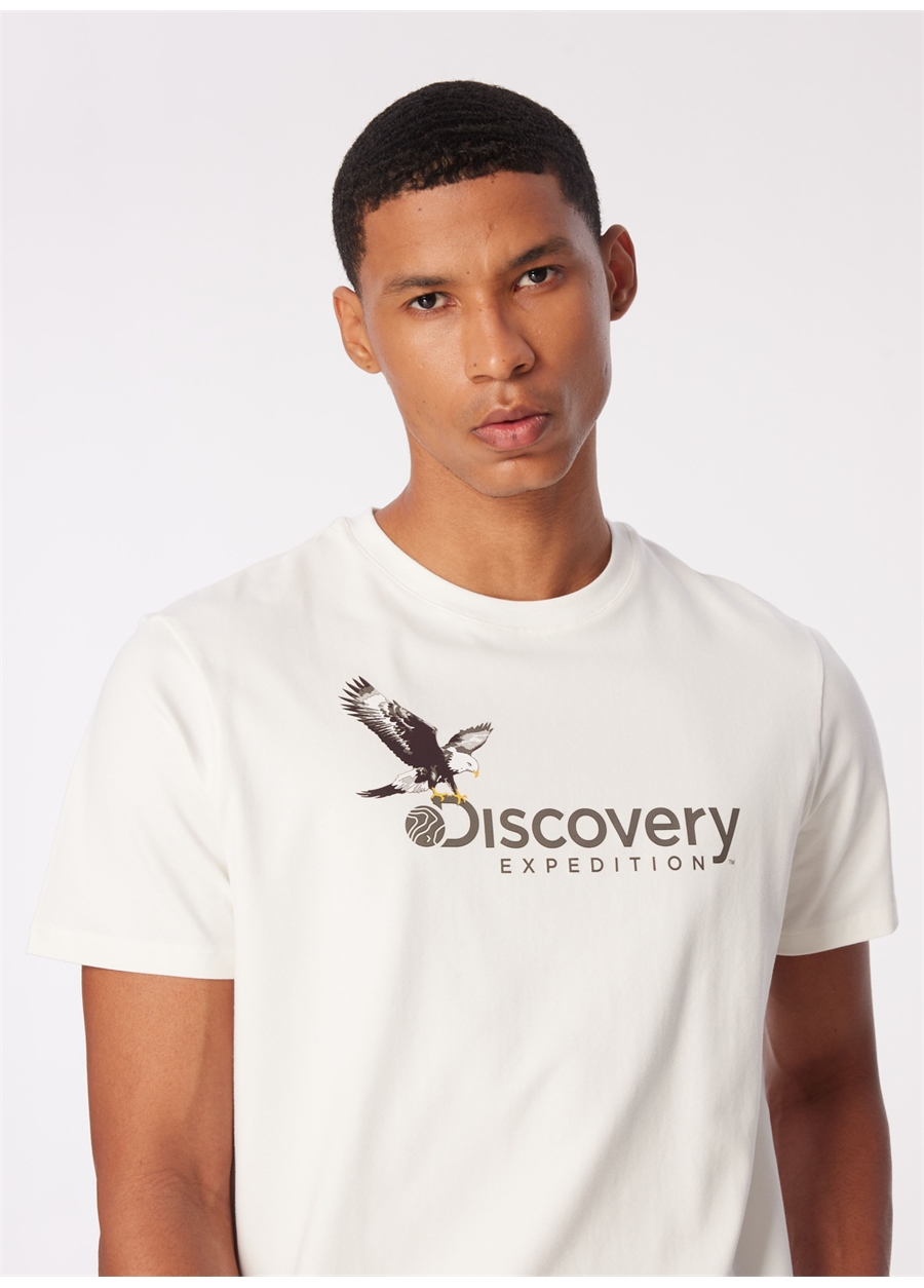 Discovery Expedition Beyaz Erkek Bisiklet Yaka Basic Baskılı T-Shirt D4SM-TST3306_3