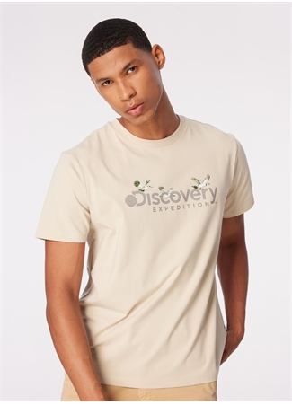 Discovery Expedition Bej Erkek Bisiklet Yaka Basic Baskılı T-Shirt D4SM-TST3310_1