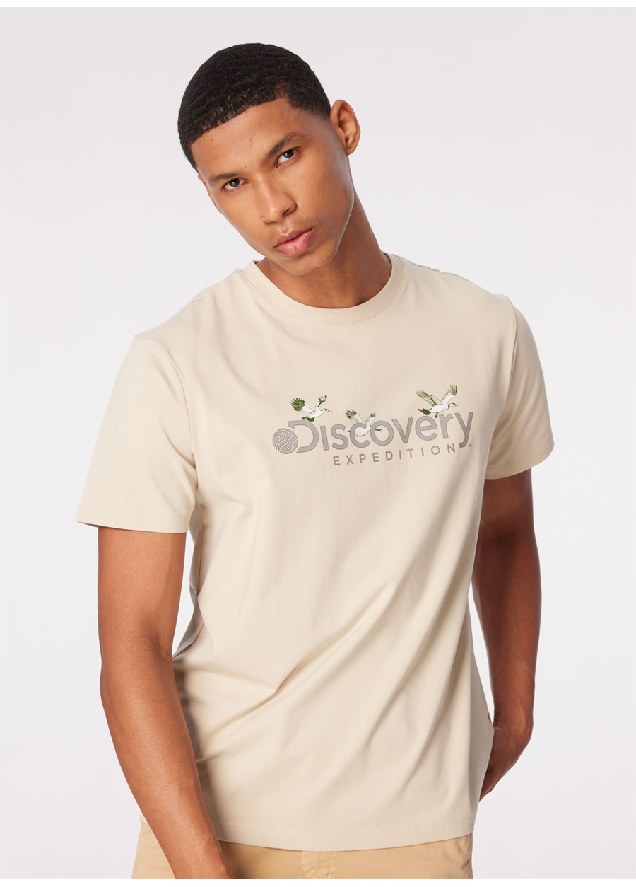 Discovery Expedition Bej Erkek Bisiklet Yaka Basic Baskılı T-Shirt D4SM-TST3310_1