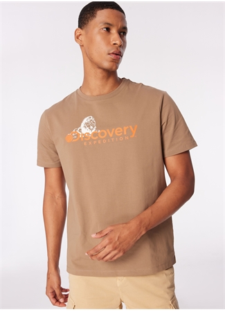 Discovery Expedition Koyu Bej Erkek Bisiklet Yaka Basic Baskılı T-Shirt D4SM-TST3311_1