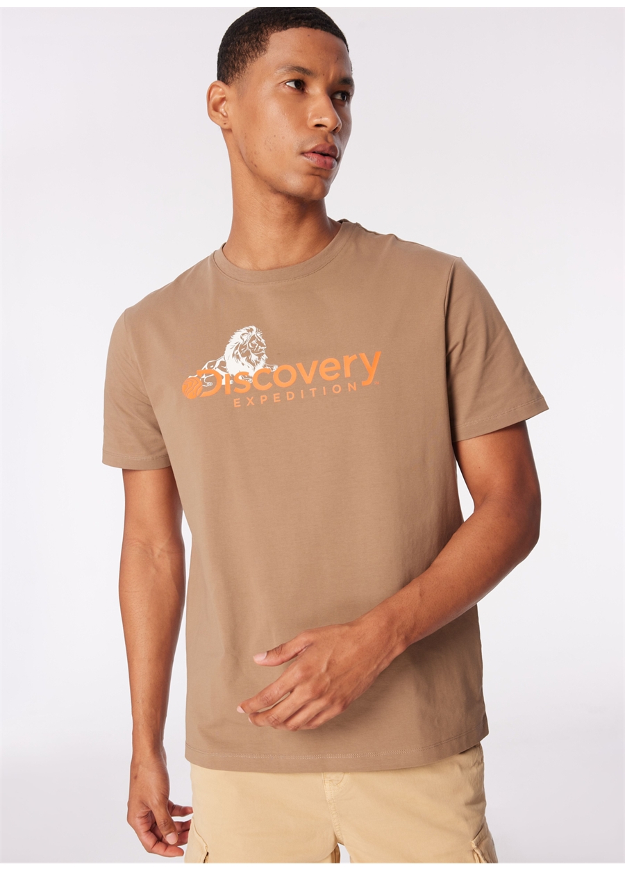 Discovery Expedition Koyu Bej Erkek Bisiklet Yaka Basic Baskılı T-Shirt D4SM-TST3311_1