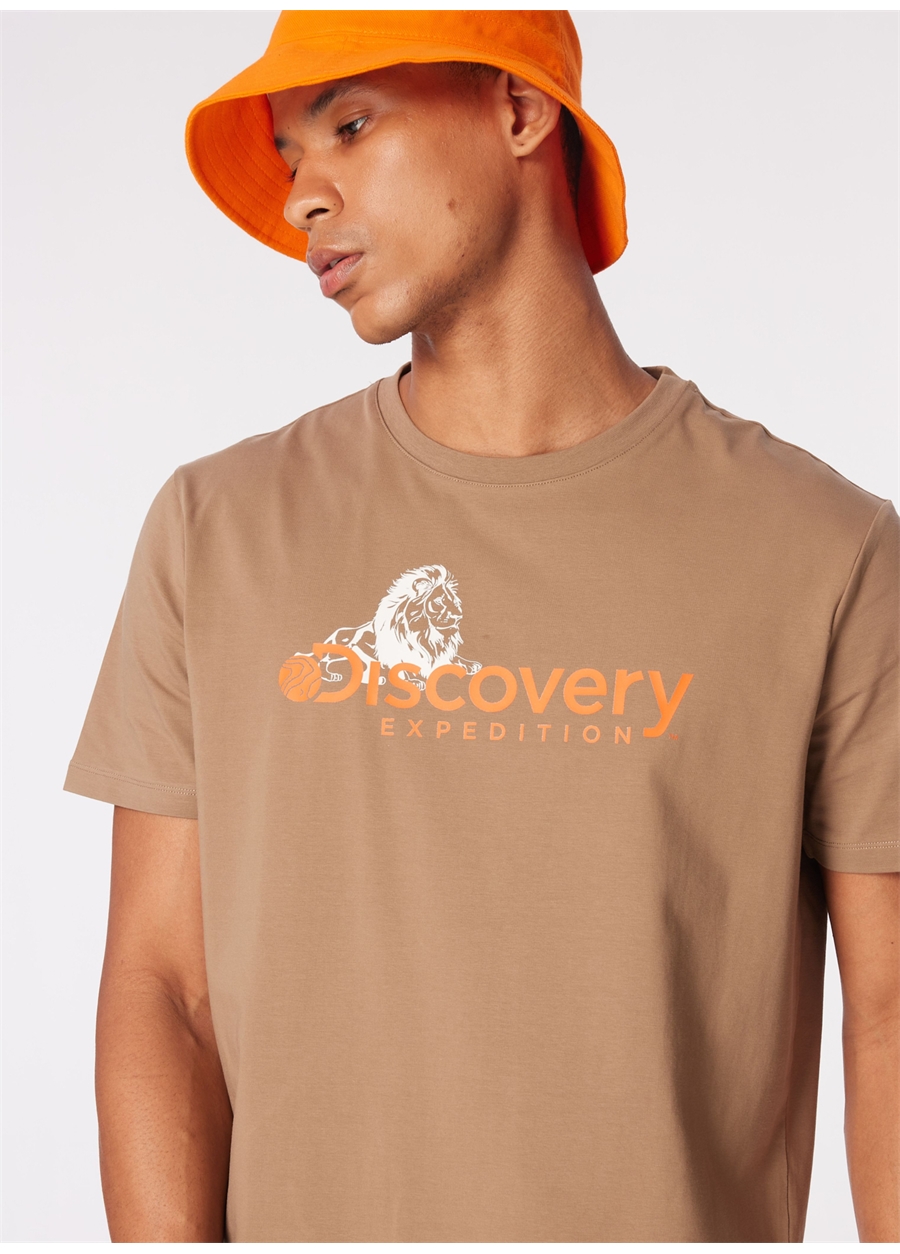 Discovery Expedition Koyu Bej Erkek Bisiklet Yaka Basic Baskılı T-Shirt D4SM-TST3311_3