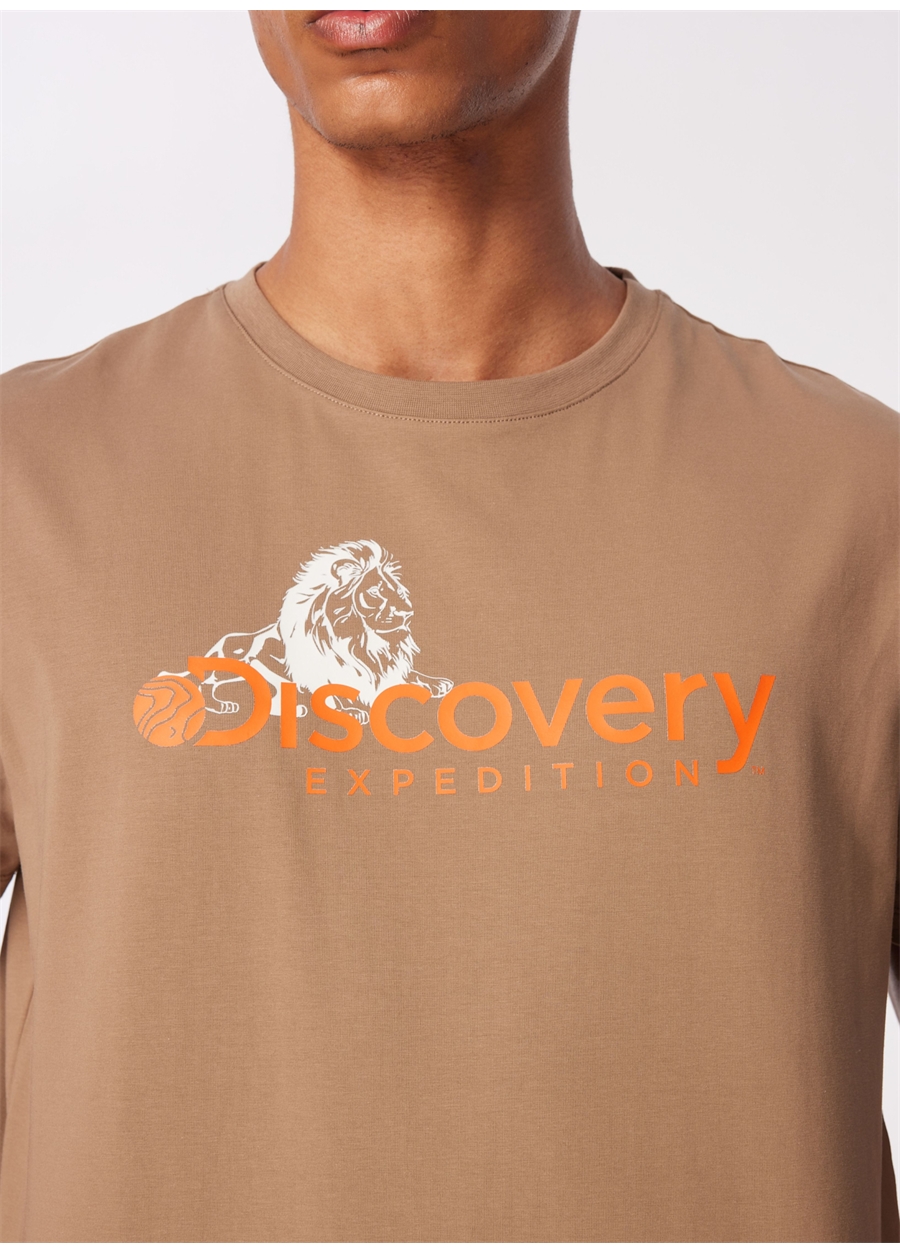 Discovery Expedition Koyu Bej Erkek Bisiklet Yaka Basic Baskılı T-Shirt D4SM-TST3311_4