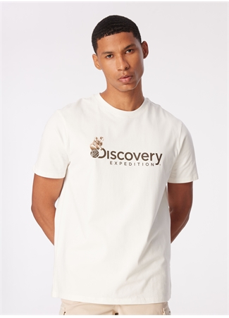 Discovery Expedition Beyaz Erkek Bisiklet Yaka Basic Baskılı T-Shirt D4SM-TST3302_1