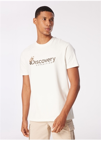 Discovery Expedition Beyaz Erkek Bisiklet Yaka Basic Baskılı T-Shirt D4SM-TST3302_3