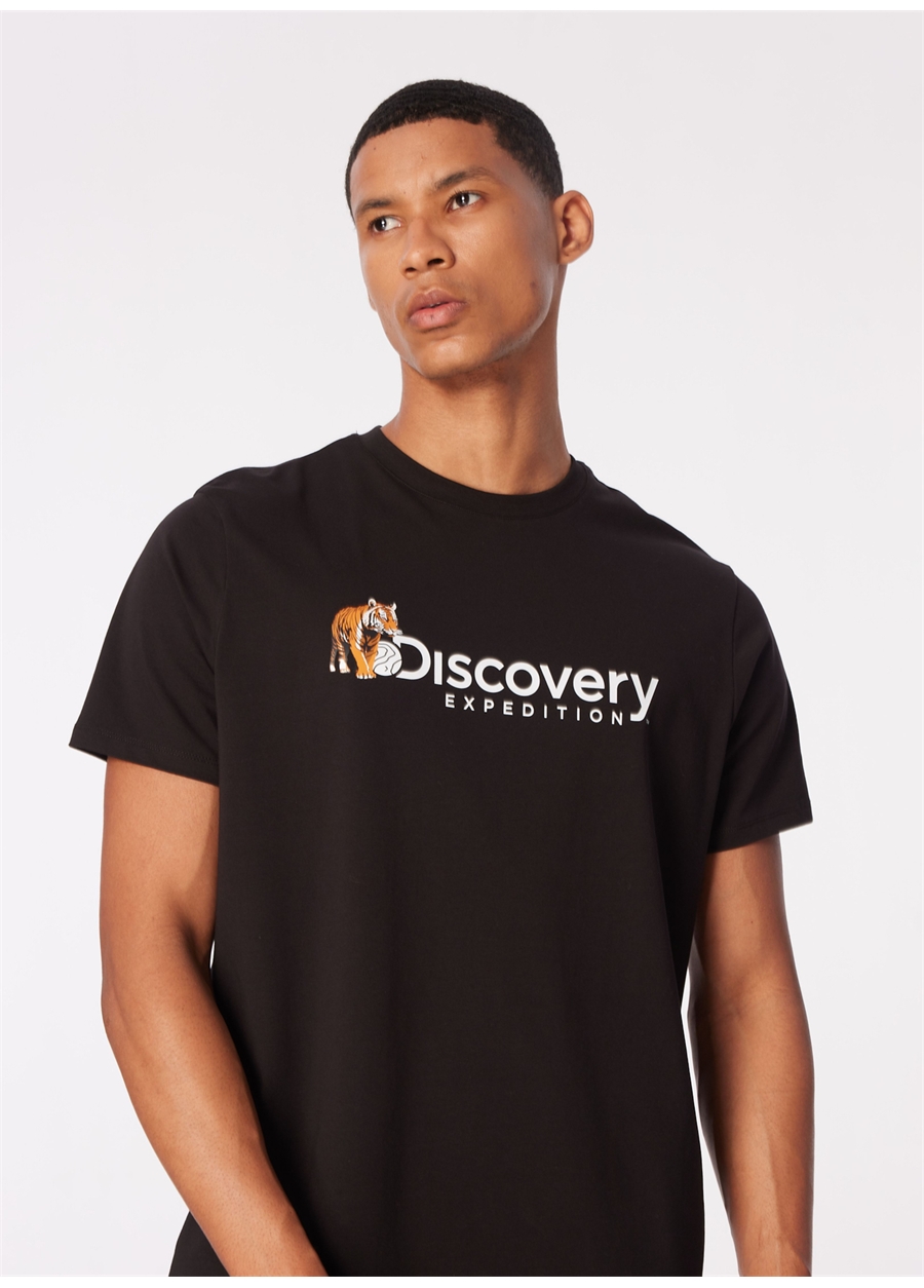 Discovery Expedition Siyah Erkek Bisiklet Yaka Basic Baskılı T-Shirt D4SM-TST3304_2