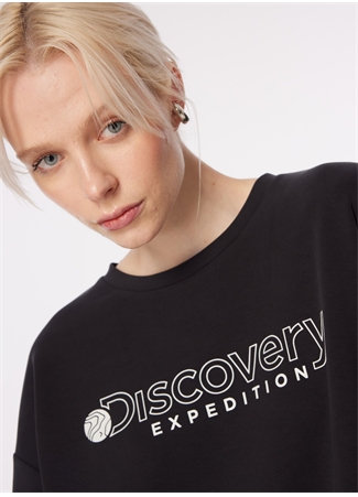 Discovery Expedition Siyah Kadın Bisiklet Yaka Oversize Baskılı T-Shirt D4SL-TST3043_1