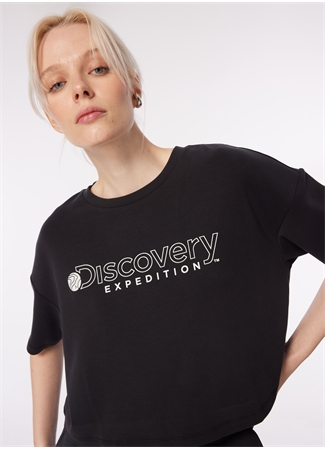 Discovery Expedition Siyah Kadın Bisiklet Yaka Oversize Baskılı T-Shirt D4SL-TST3043_4