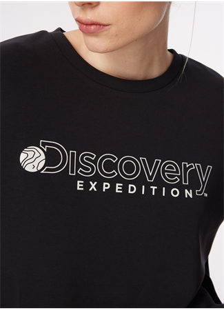 Discovery Expedition Siyah Kadın Bisiklet Yaka Oversize Baskılı T-Shirt D4SL-TST3043_5