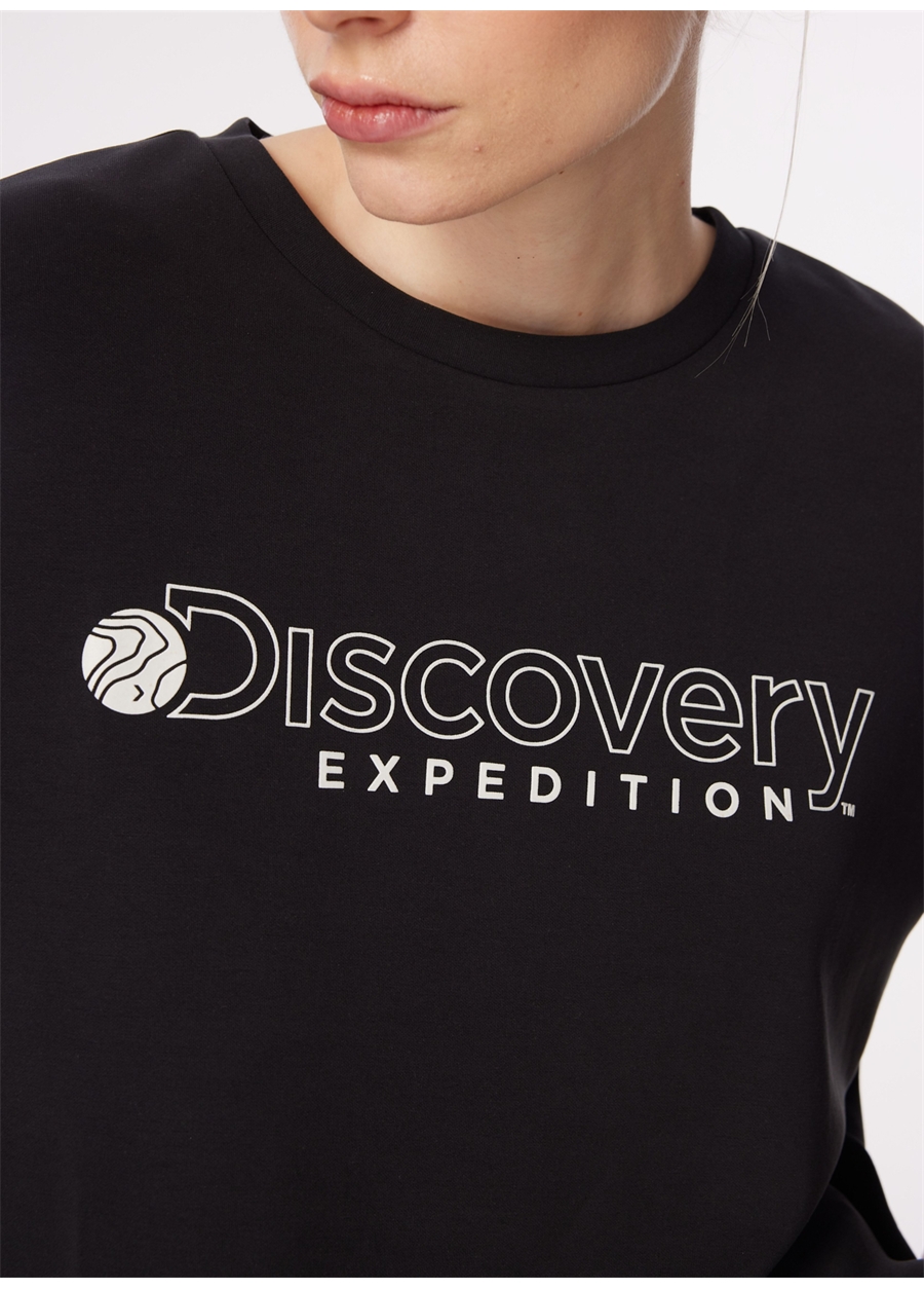 Discovery Expedition Siyah Kadın Bisiklet Yaka Oversize Baskılı T-Shirt D4SL-TST3043_5