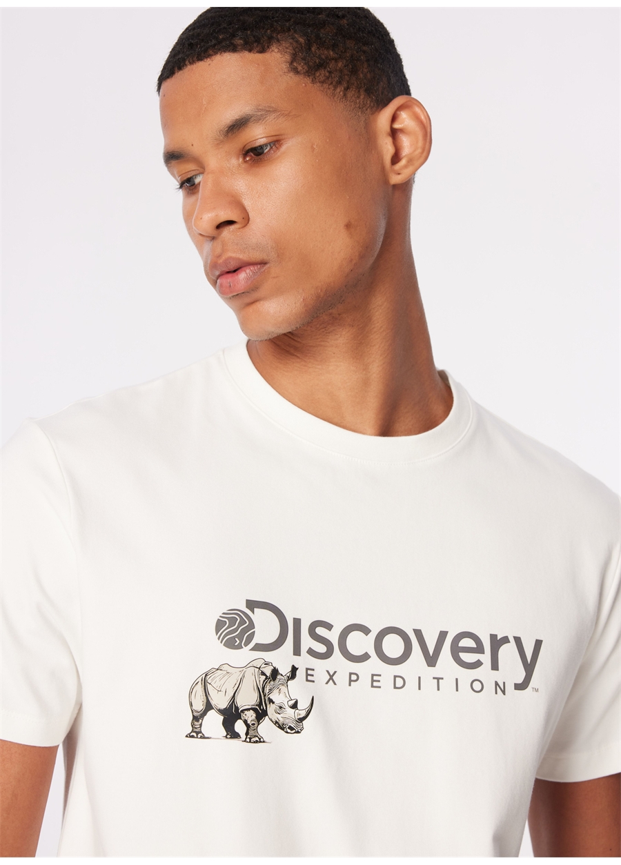 Discovery Expedition Beyaz Erkek Bisiklet Yaka Basic Baskılı T-Shirt D4SM-TST3312_2