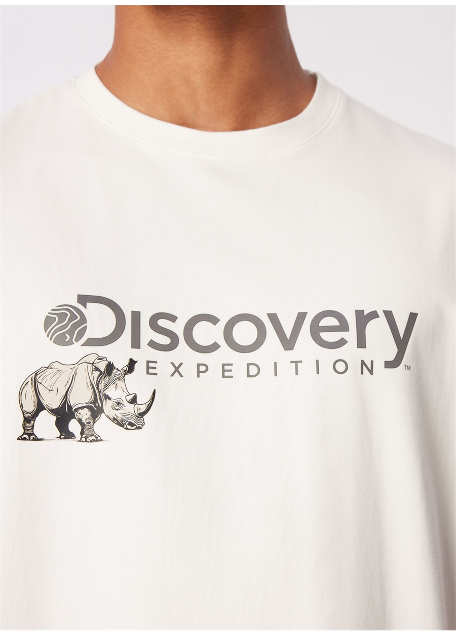 Discovery Expedition Beyaz Erkek Bisiklet Yaka Basic Baskılı T-Shirt D4SM-TST3312_3