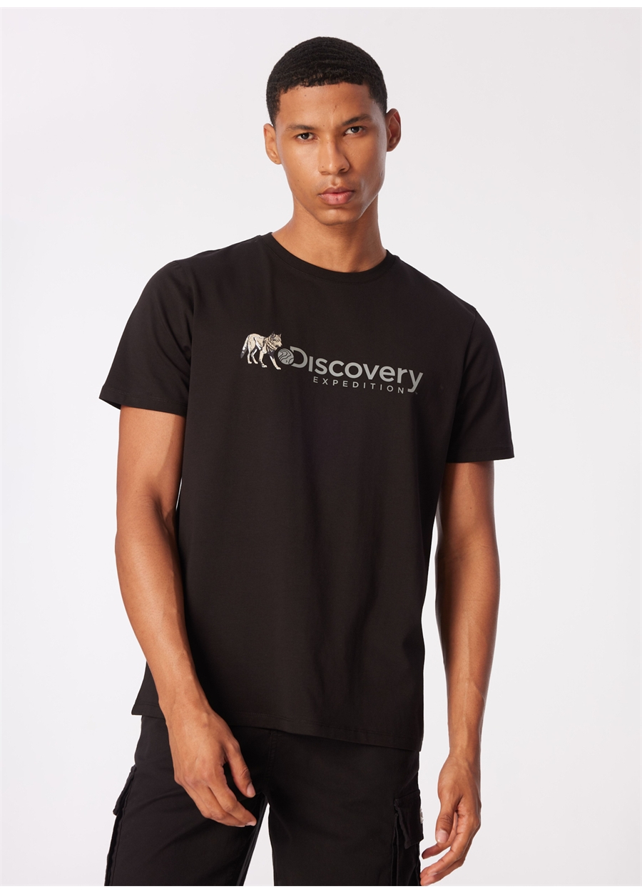 Discovery Expedition Siyah Erkek Bisiklet Yaka Basic Baskılı T-Shirt D4SM-TST3308_3