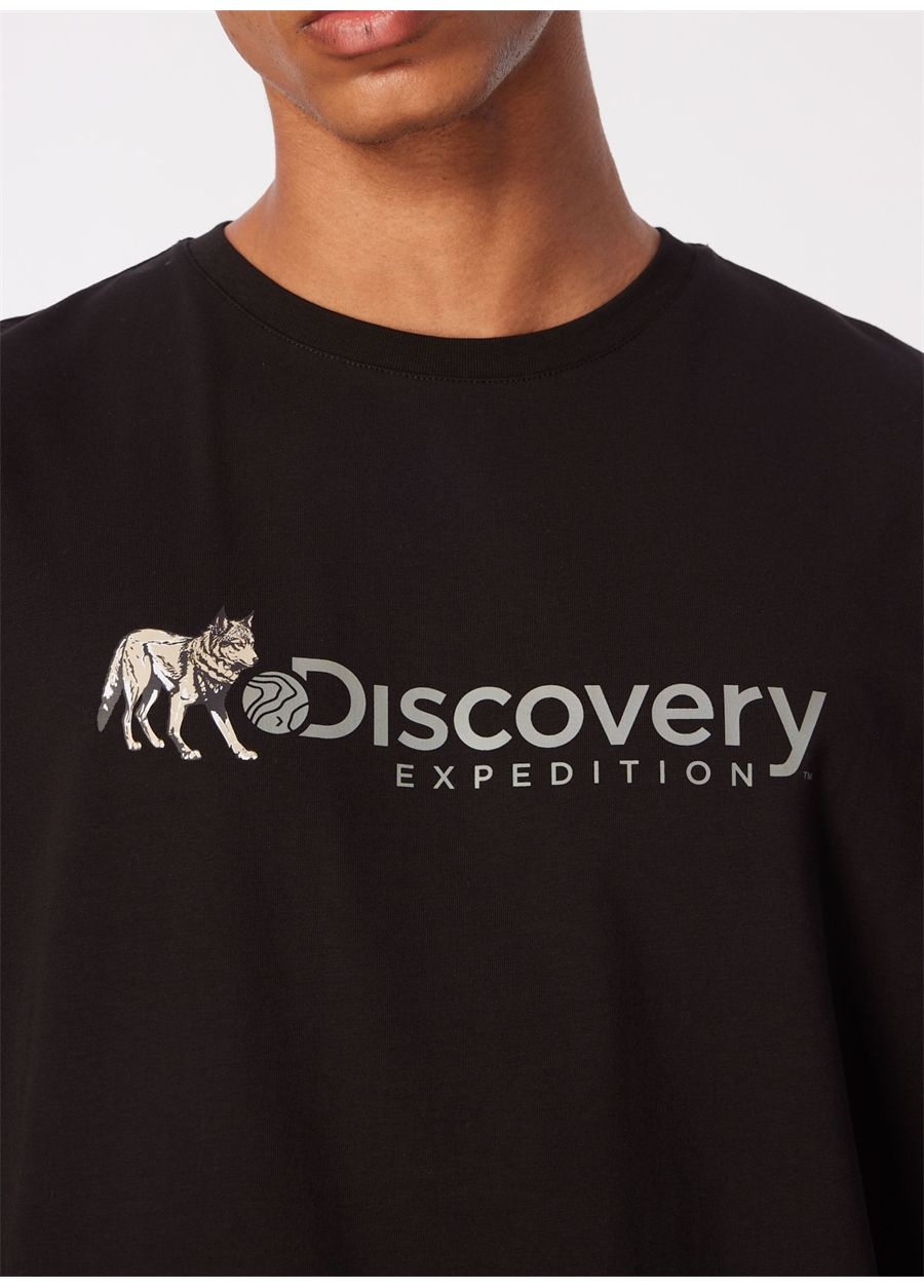 Discovery Expedition Siyah Erkek Bisiklet Yaka Basic Baskılı T-Shirt D4SM-TST3308_4