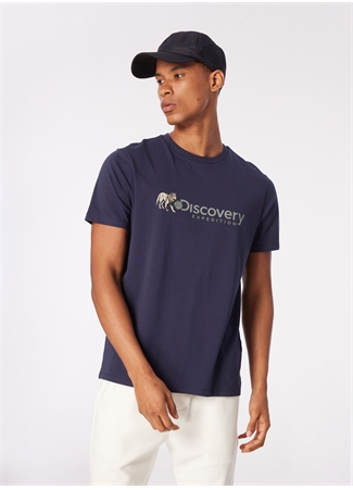 Discovery Expedition İndigo Erkek Bisiklet Yaka Basic Baskılı T-Shirt D4SM-TST3308_0