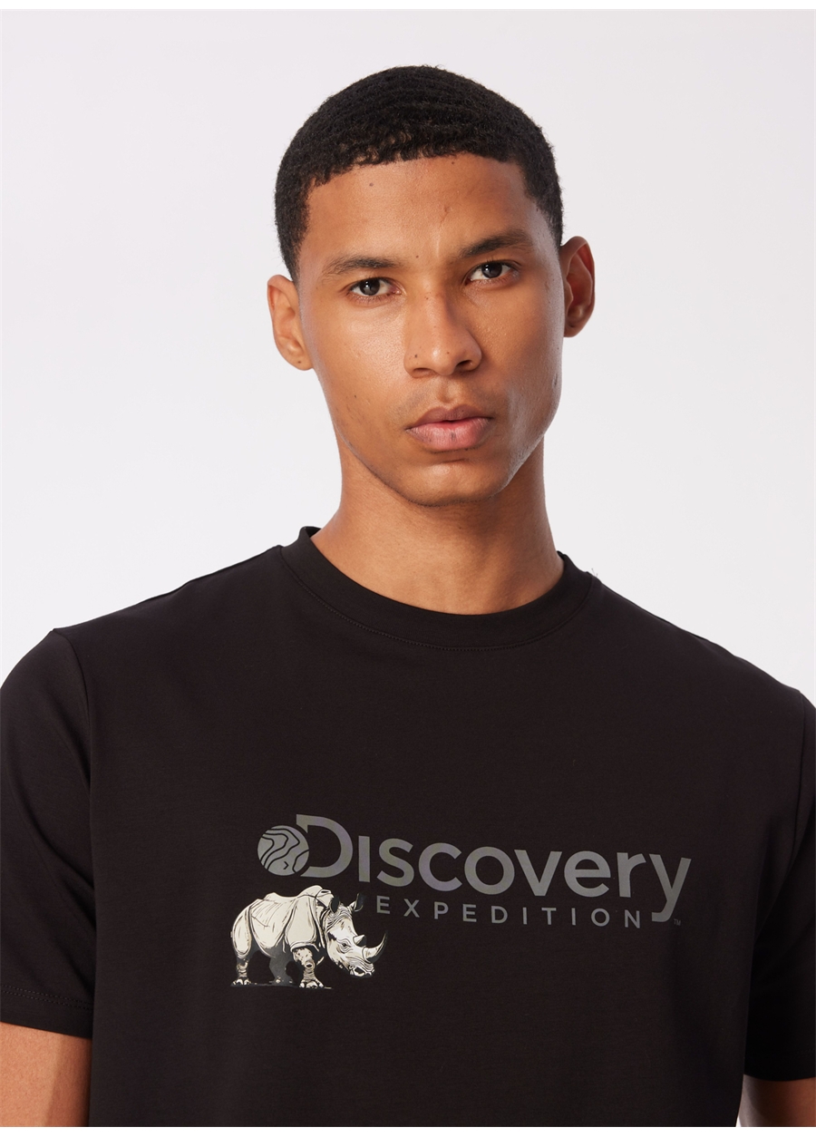 Discovery Expedition Siyah Erkek Bisiklet Yaka Basic Baskılı T-Shirt D4SM-TST3312_2