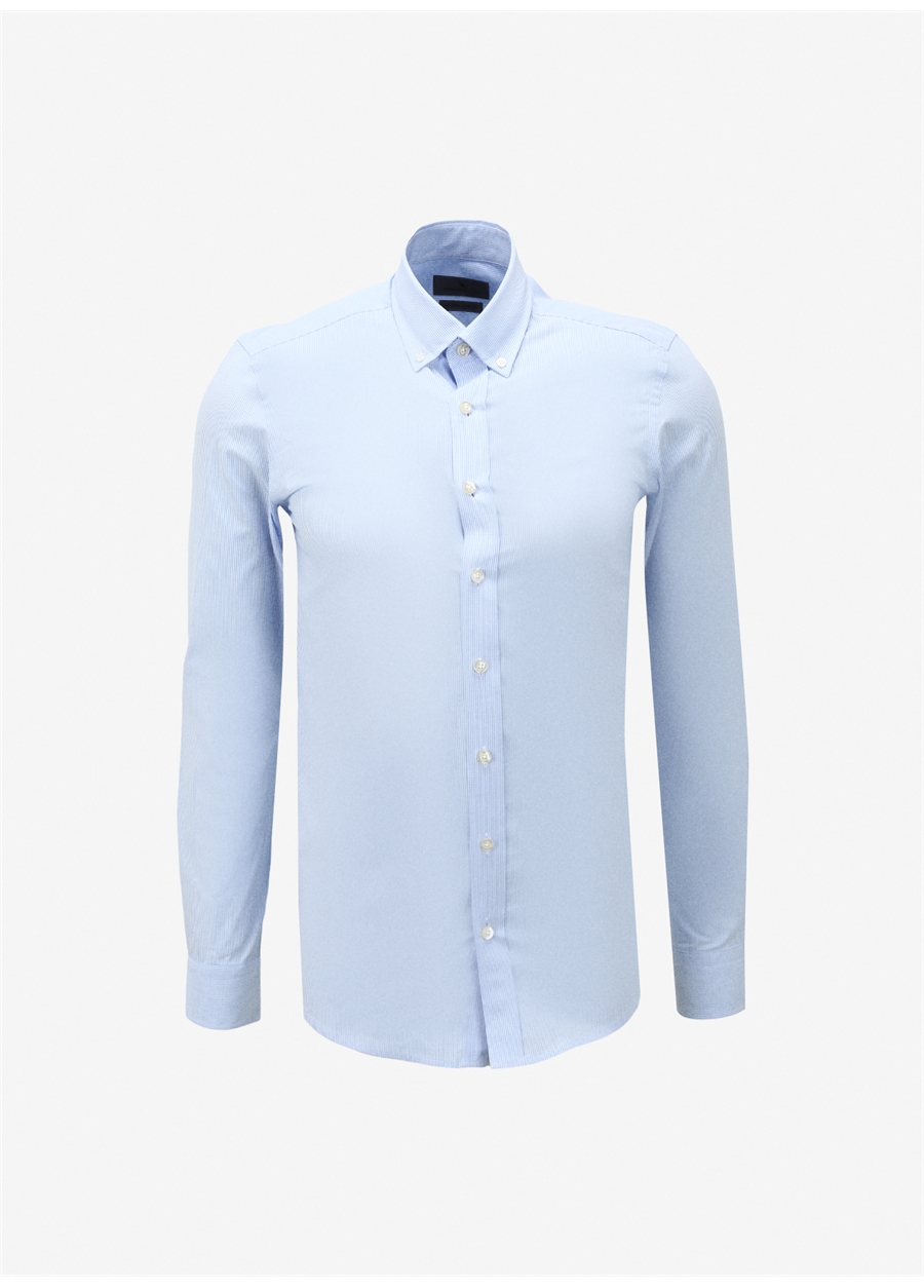 Altınyıldız Classics Slim Fit Düğmeli Yaka Beyaz - Mavi Erkek Gömlek 4A2023100126