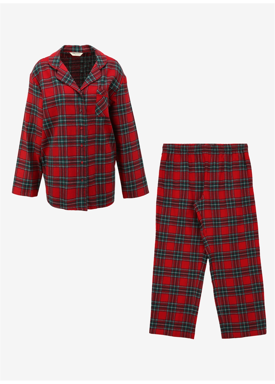 Marks & Spencer Kırmızı Kadın Saf Pamuklu Uzun Kollu Pijama Takımı 1395J