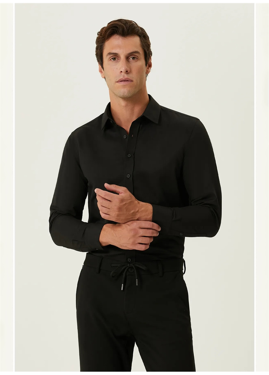 Network Slim Fit Gömlek Yaka Siyah Erkek Gömlek 1089805