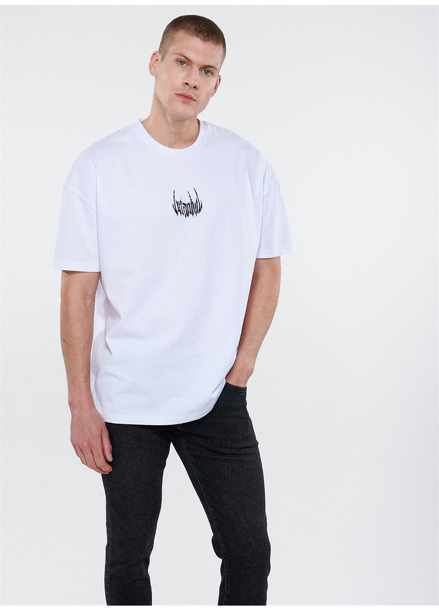 Mavi Düz Yaka Baskılı Beyaz Erkek T-Shirt M0611865-620_İSTANBUL BASKI TİŞÖRT