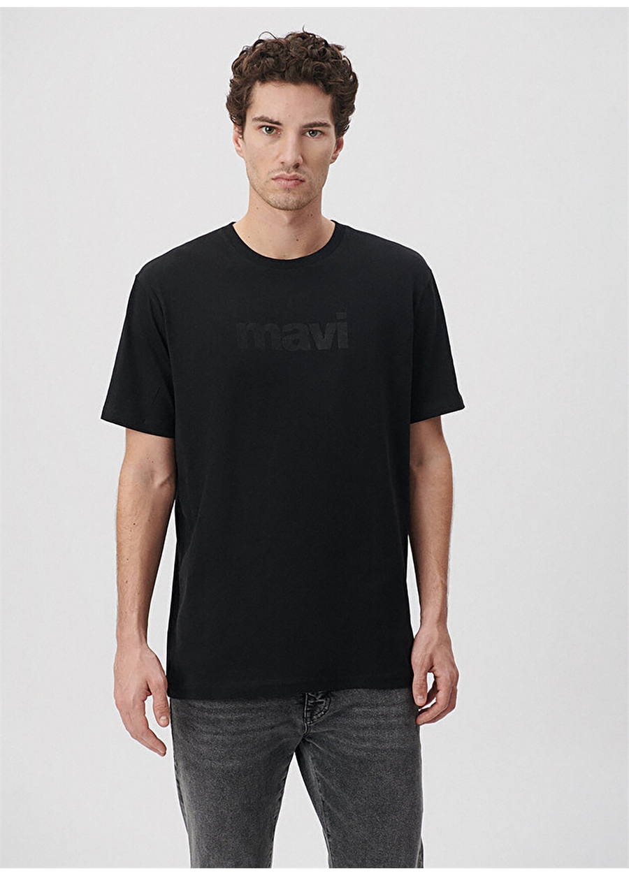 Mavi Düz Yaka Düz Siyah Erkek T-Shirt M0611807-900_MAVİ LOGO TİŞÖRT_2