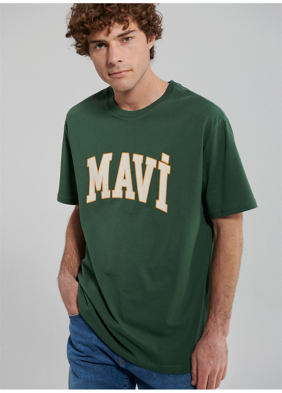 Mavi Düz Yaka Düz Koyu Yeşil Erkek T-Shirt M0611711-81570_MAVİ LOGO TİŞÖRT_1