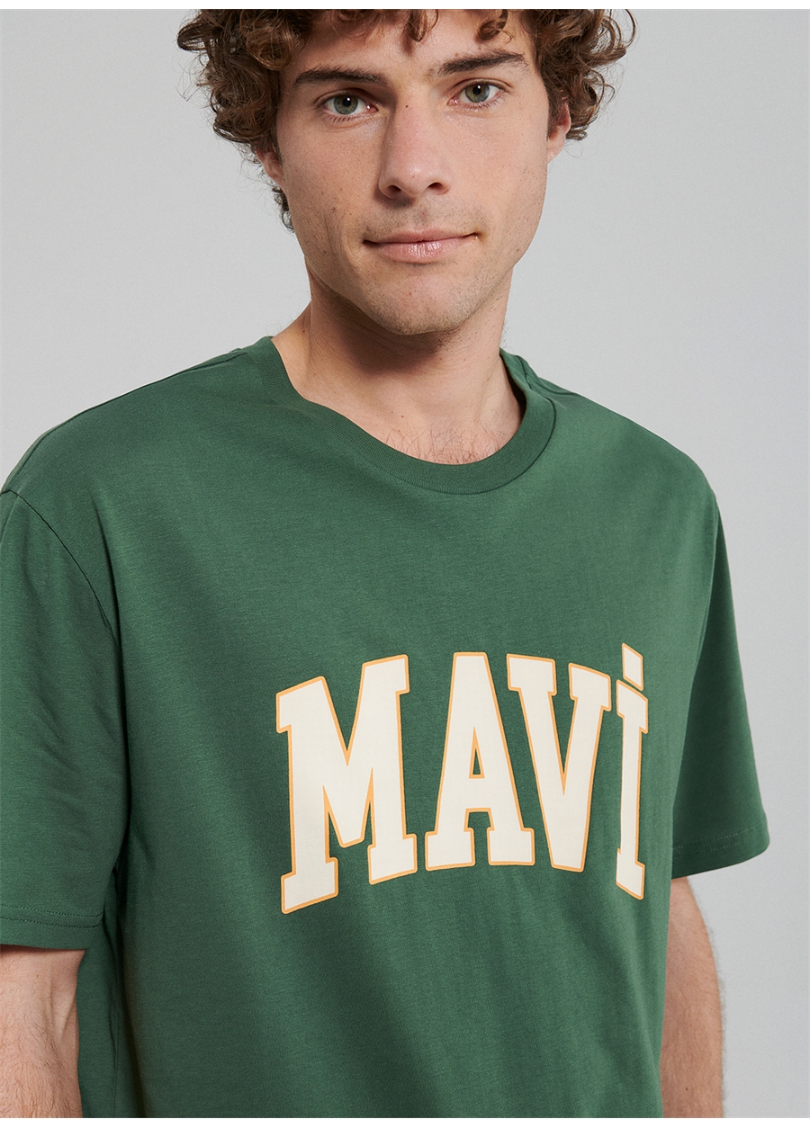 Mavi Düz Yaka Düz Koyu Yeşil Erkek T-Shirt M0611711-81570_MAVİ LOGO TİŞÖRT_3