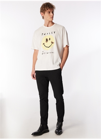 Mavi Düz Yaka Düz Kırık Beyaz Erkek T-Shirt M0611987-70057_SMILEY TİŞÖRT_1