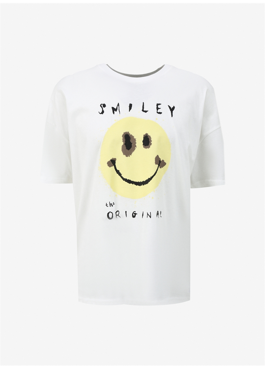 Mavi Düz Yaka Düz Kırık Beyaz Erkek T-Shirt M0611987-70057_SMILEY TİŞÖRT_5