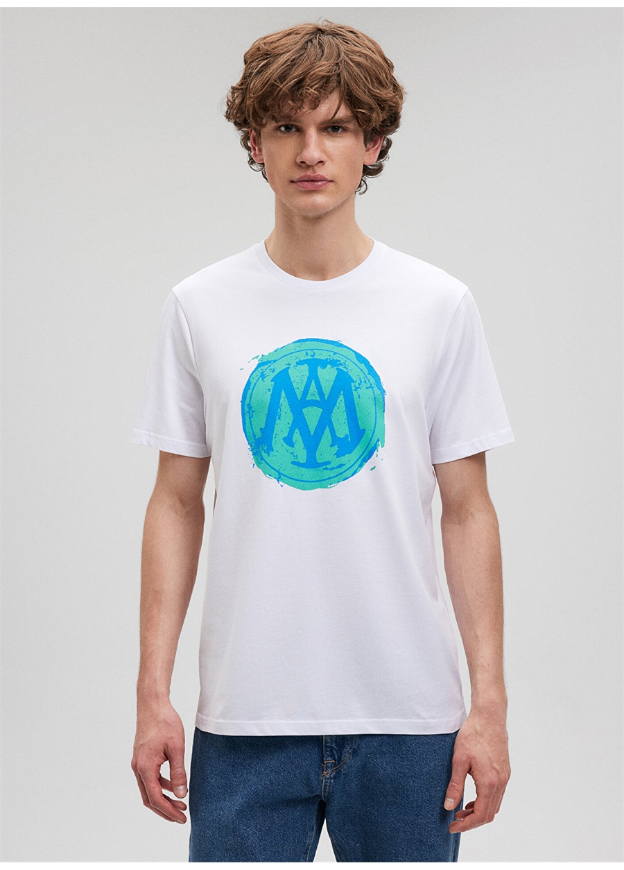 Mavi Düz Yaka Düz Beyaz Erkek T-Shirt M0612006-620_MAVİ LOGO TİŞÖRT_2