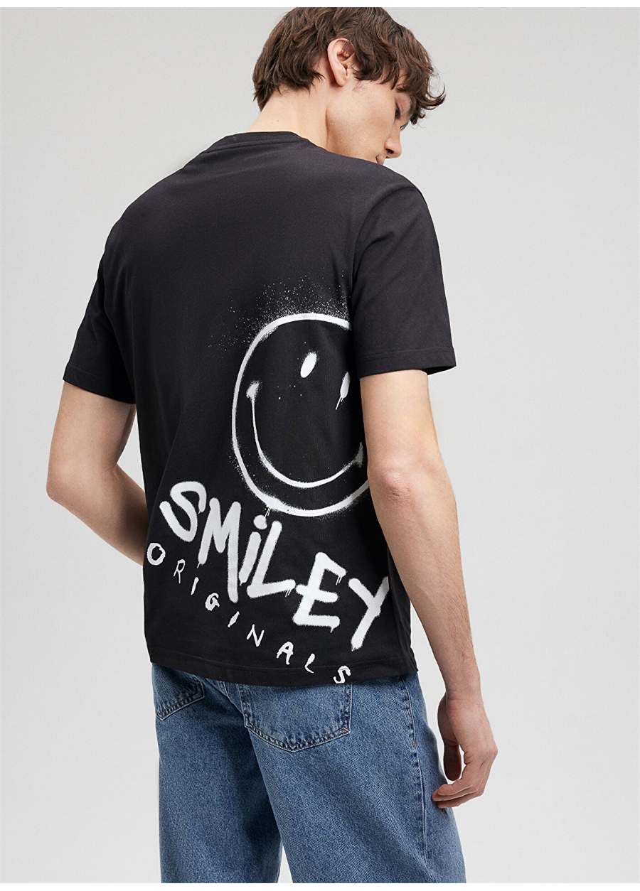 Mavi Düz Yaka Düz Siyah Erkek T-Shirt M0611973-900_SMILEY TİŞÖRT_5