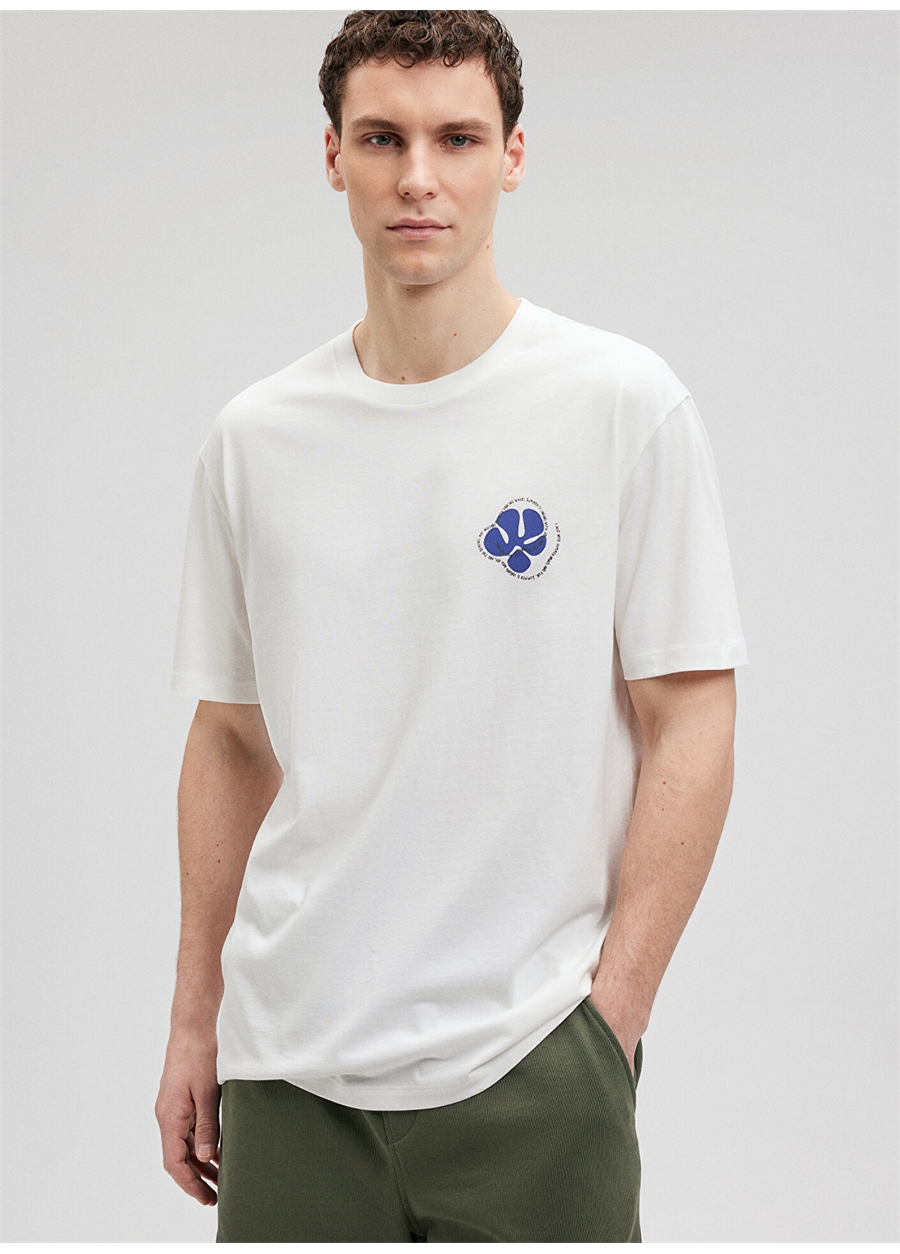 Mavi Düz Yaka Baskılı Kırık Beyaz Erkek T-Shirt M0612028-70057_BASKILI TİŞÖRT