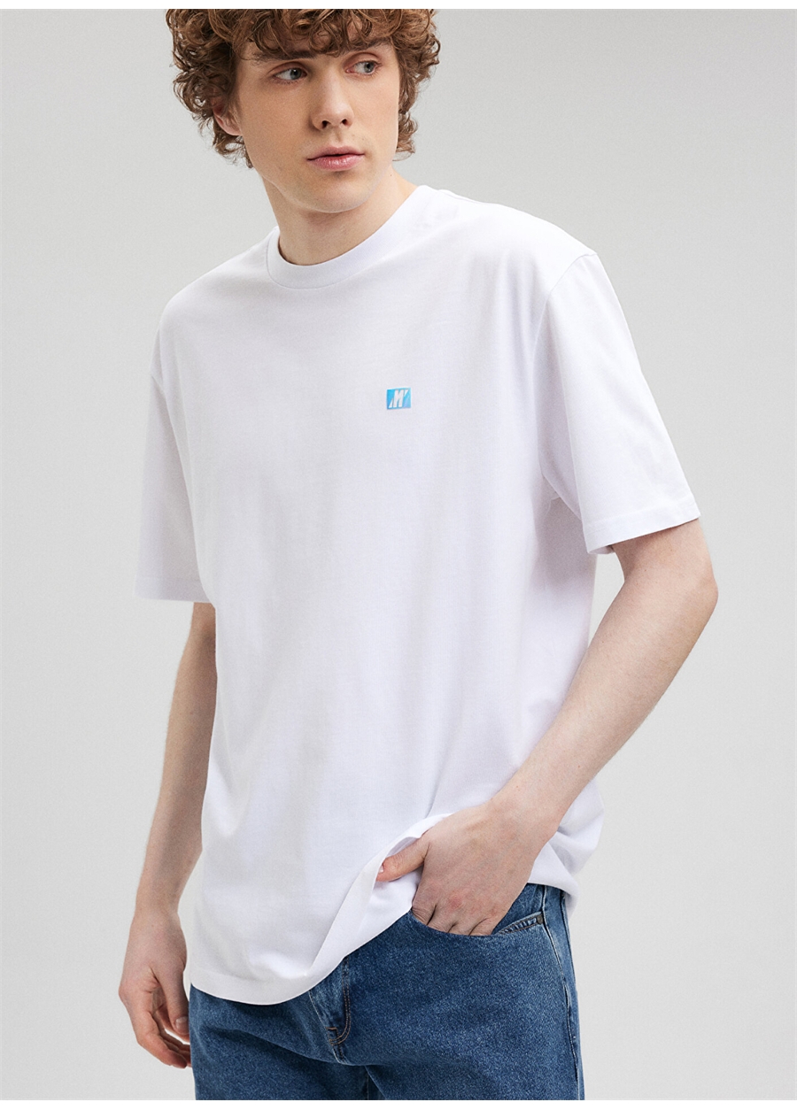 Mavi Düz Yaka Düz Beyaz Erkek T-Shirt M0612190-620_KISA KOL TİŞÖRT