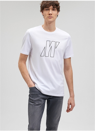 Mavi Düz Yaka Düz Beyaz Erkek T-Shirt M0612193-620_KISA KOL TİŞÖRT_0