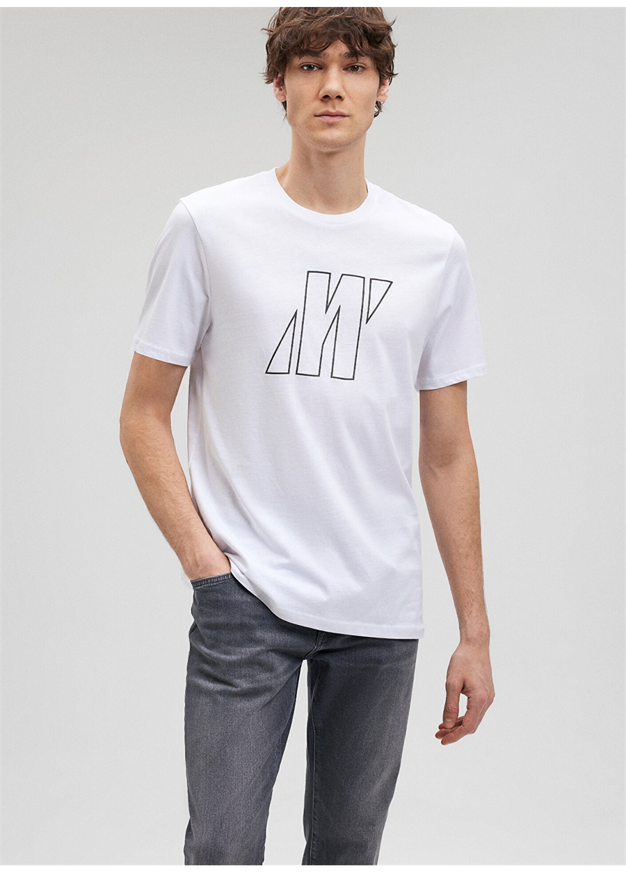 Mavi Düz Yaka Düz Beyaz Erkek T-Shirt M0612193-620_KISA KOL TİŞÖRT_0