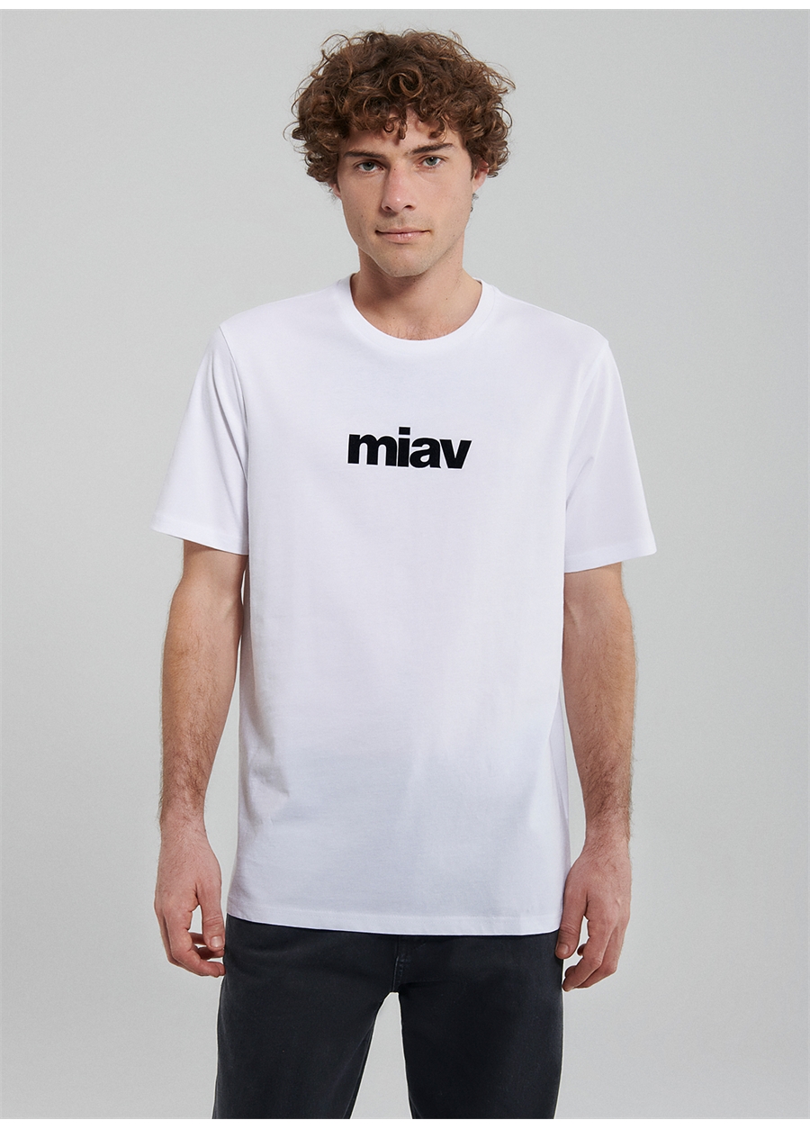 Mavi Düz Yaka Baskılı Beyaz Erkek T-Shirt M067153-602_MİAV BASKILI TİŞÖRT_3