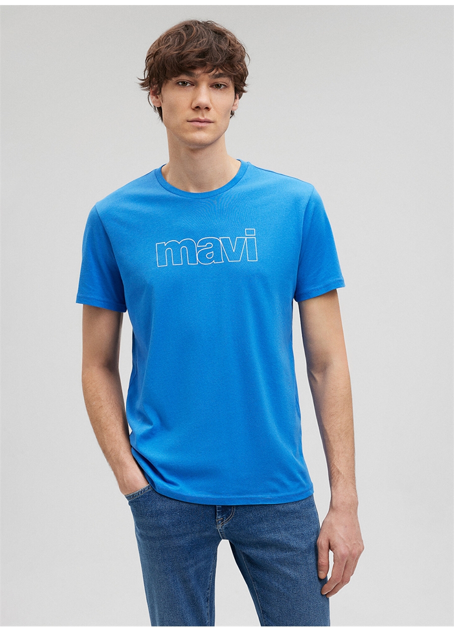 Mavi Düz Yaka Düz Mavi Erkek T-Shirt M065781-81347_MAVİ LOGO TİŞÖRT_0