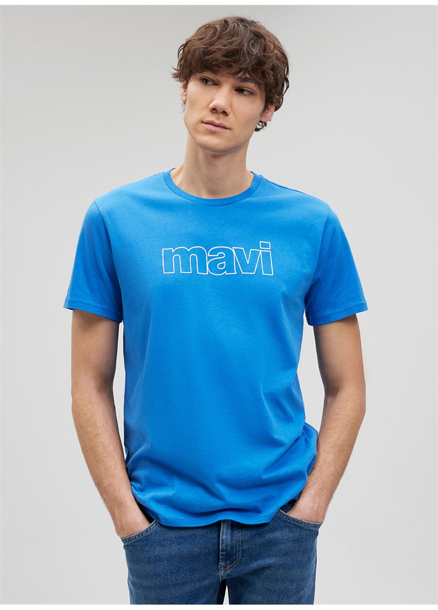 Mavi Düz Yaka Düz Mavi Erkek T-Shirt M065781-81347_MAVİ LOGO TİŞÖRT_1