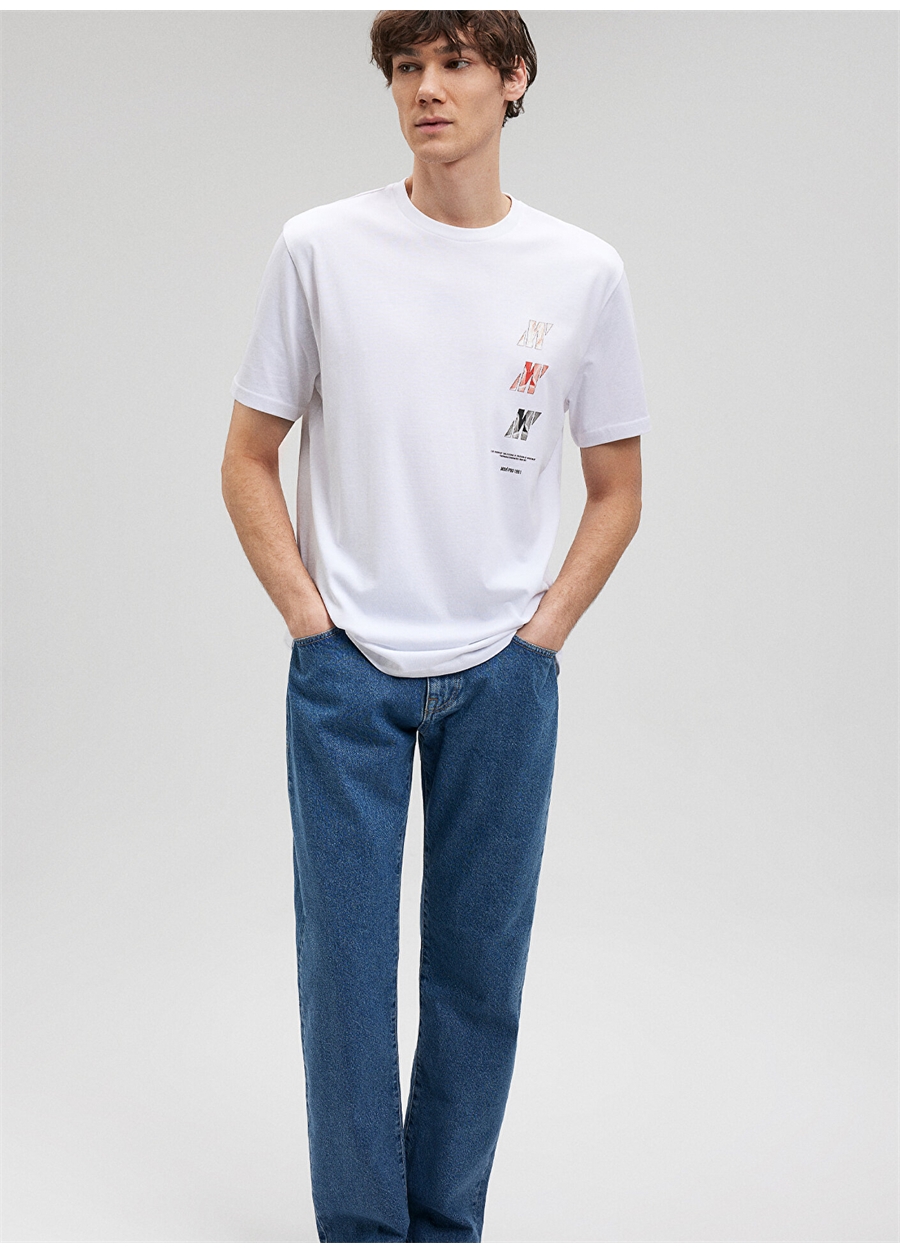 Mavi Düz Yaka Düz Beyaz Erkek T-Shirt M0612180-620_MAVİ PRO TİŞÖRT