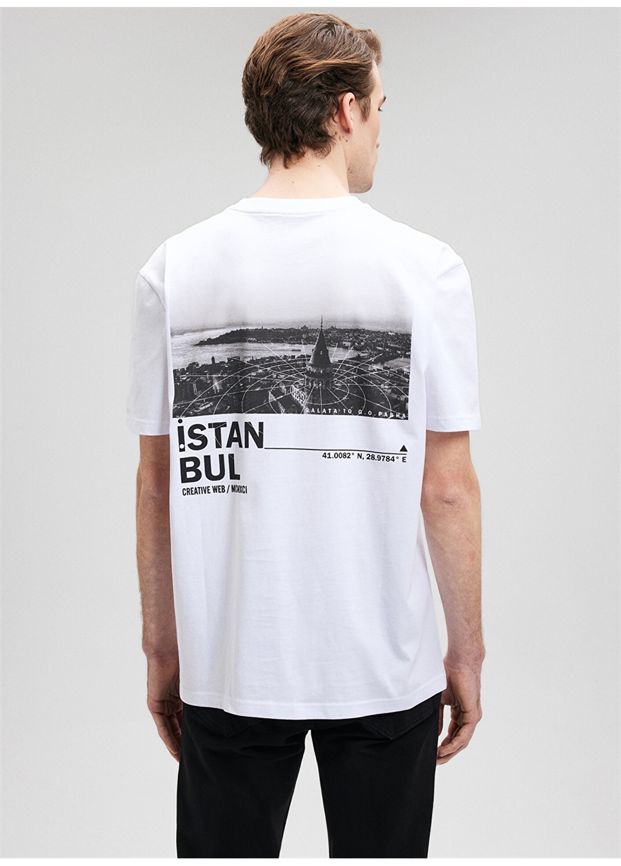 Mavi Bisiklet Yaka Baskılı Beyaz Erkek T-Shirt M0612277-620_İSTANBUL BASKILI TSRT_3