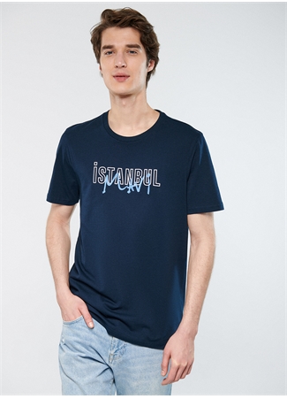 Mavi Düz Yaka Baskılı Lacivert Erkek T-Shirt M067114-34319_İSTANBUL BASKI TİŞÖRT